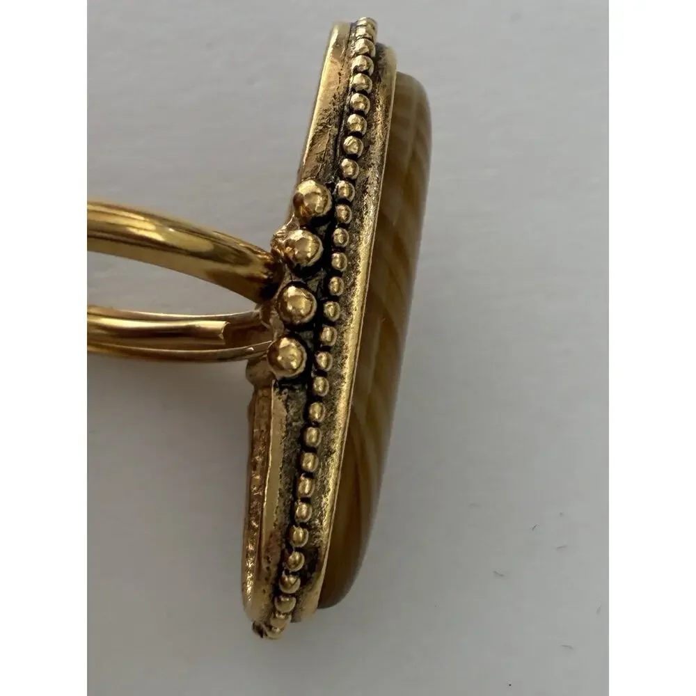 Vintage Avon 1978 Shimmering Sands Brown Faux Agate Gold Tone Ring Sz 4.75-7